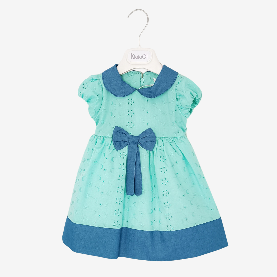 Vestina san gallo per neonata con inserti denim Klaiadì KD4858