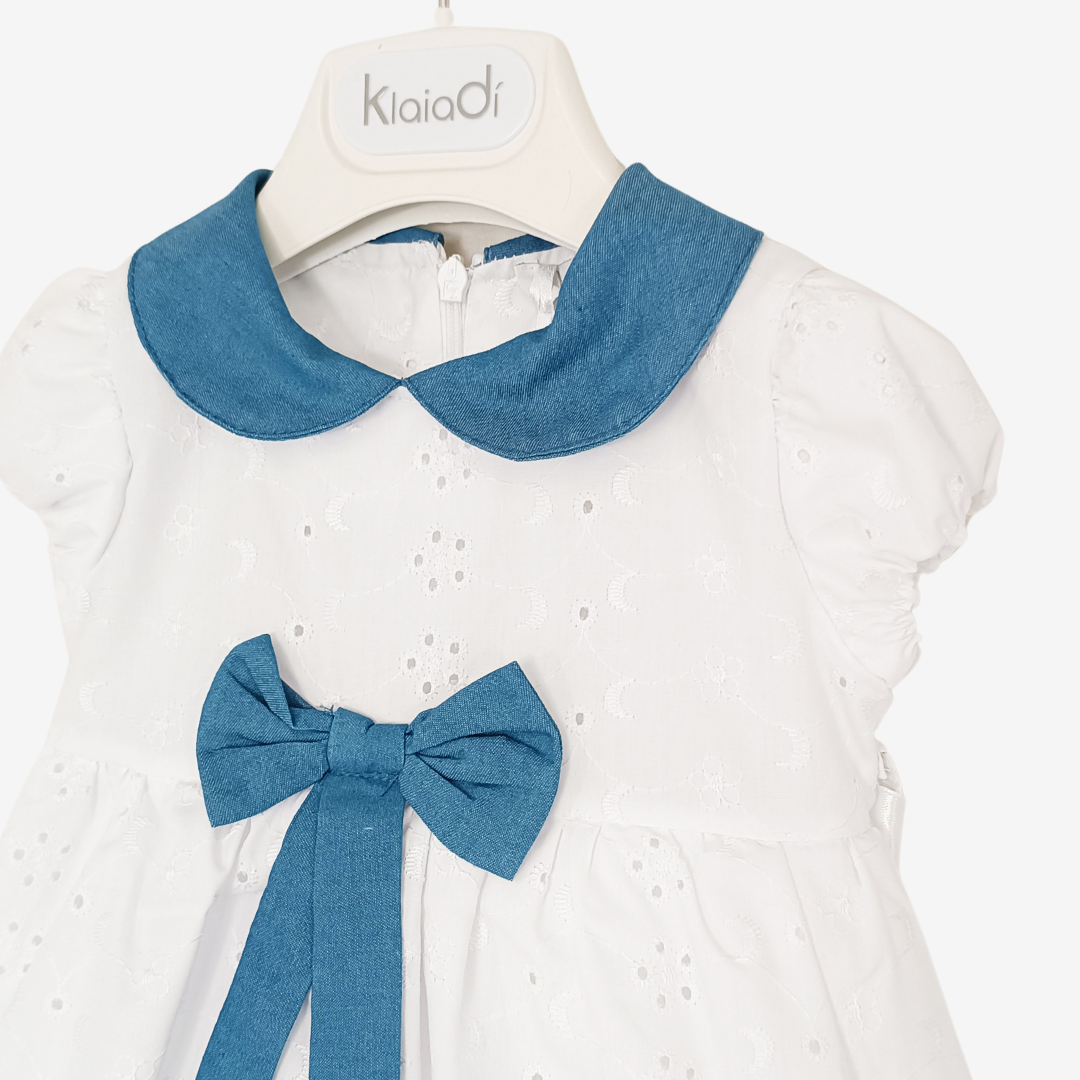 Vestina san gallo per neonata con inserti denim Klaiadì KD4858