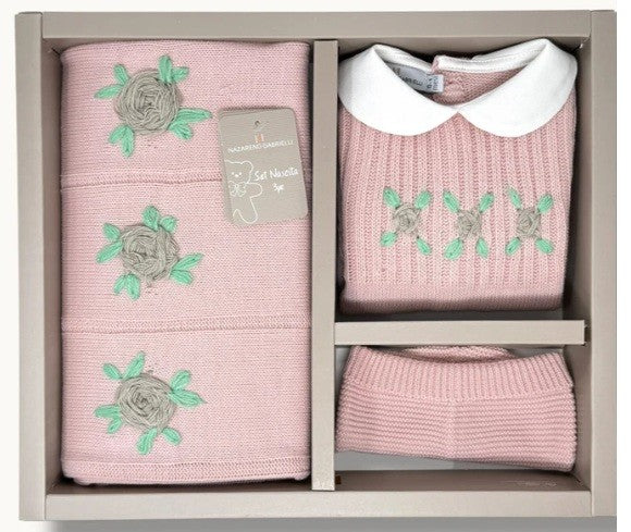 Set nascita tre pezzi coordinato smacchinato per neonato e neonata NG3488