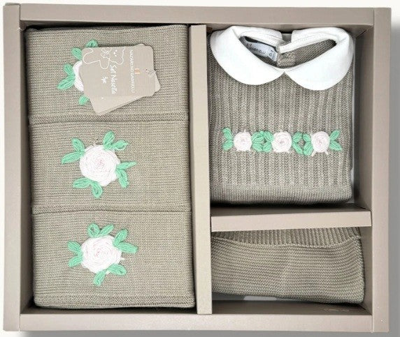 Set nascita tre pezzi coordinato smacchinato per neonato e neonata NG3488