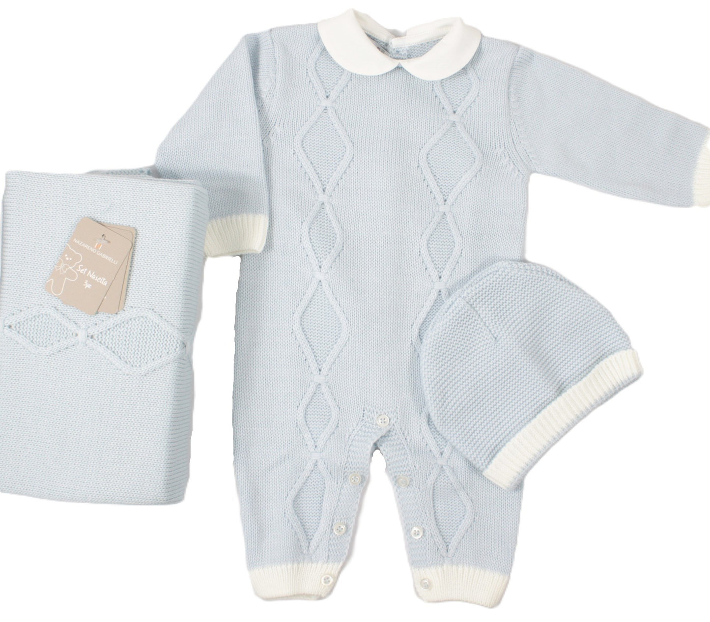 Set nascita tre pezzi coordinato smacchinato per neonato e neonata NG3488