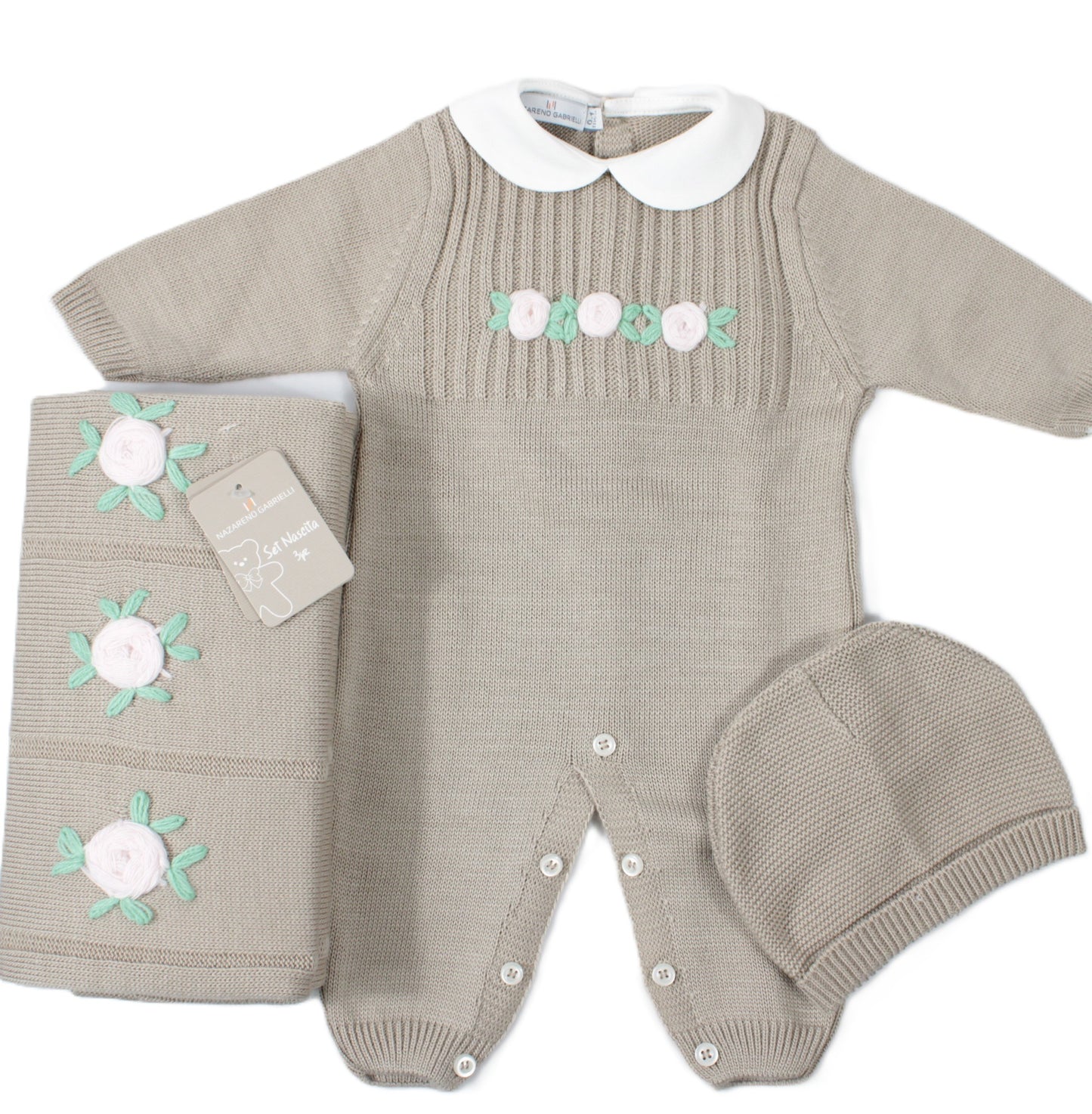 Set nascita tre pezzi coordinato smacchinato per neonato e neonata NG3488