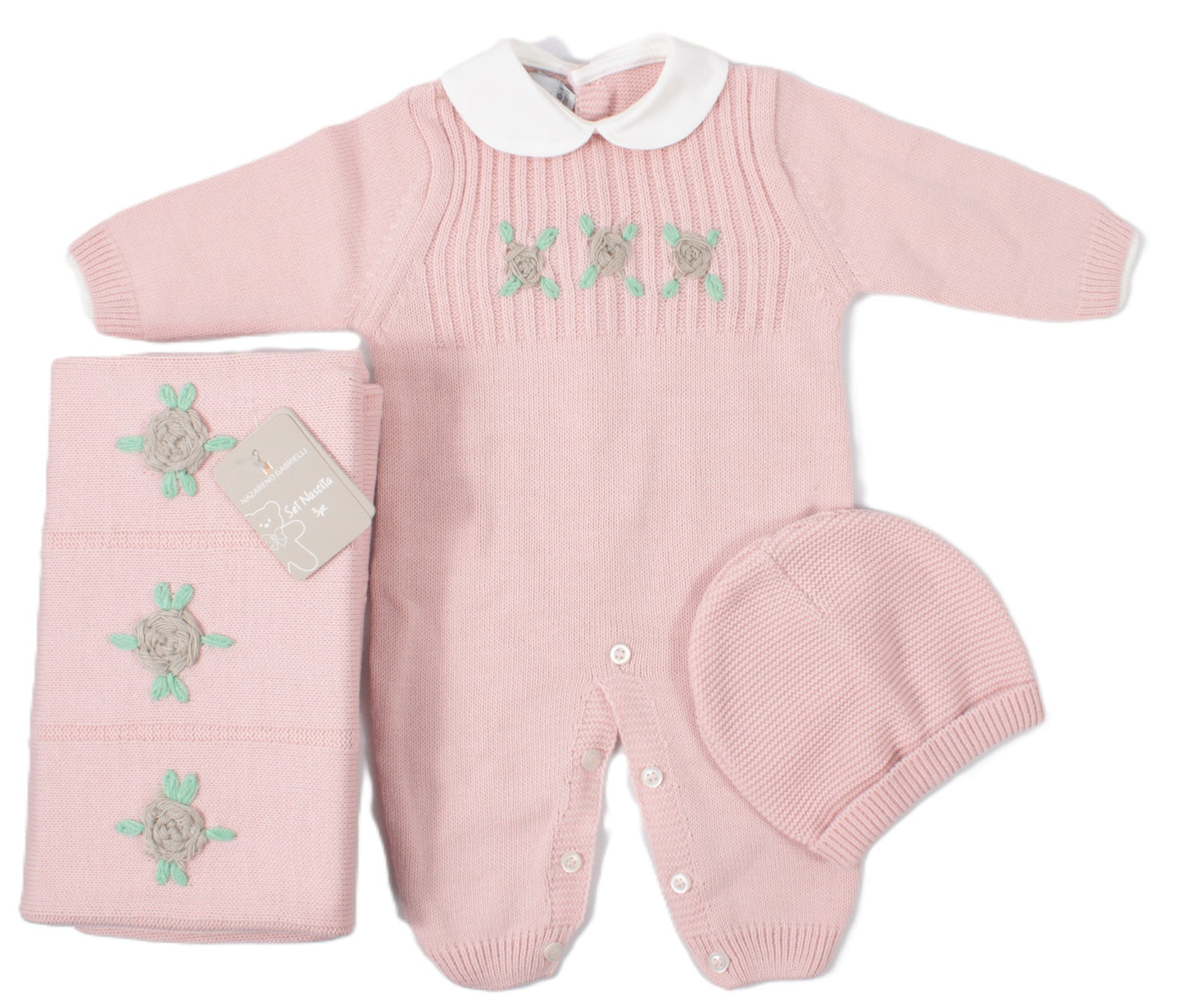 Set nascita tre pezzi coordinato smacchinato per neonato e neonata NG3488