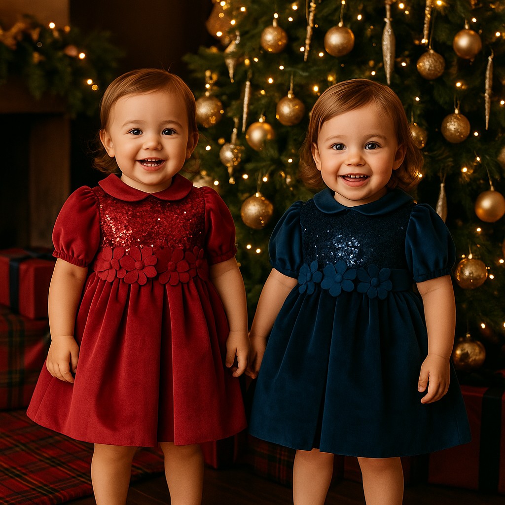 Abito natalizio per neonata in velluto e paillettes Klaiadì KD25123