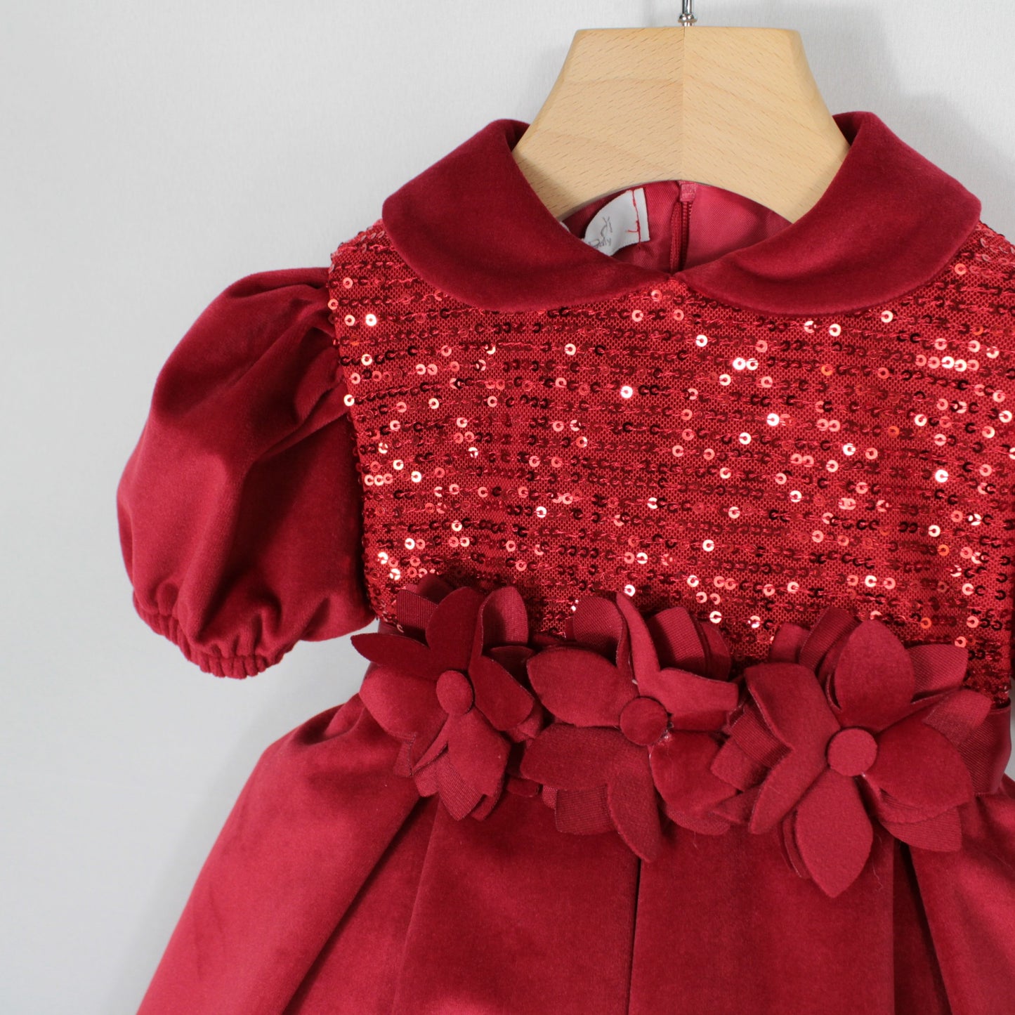 Abito natalizio per neonata in velluto e paillettes Klaiadì KD25123