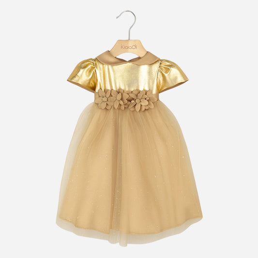 Abito natalizio per bambina dorato con tulle Klaiadì KD25121