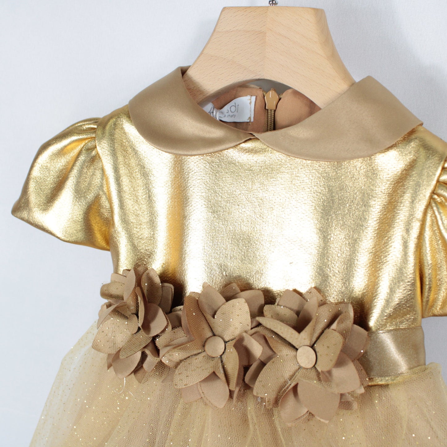 Abito natalizio per bambina dorato con tulle Klaiadì KD25121