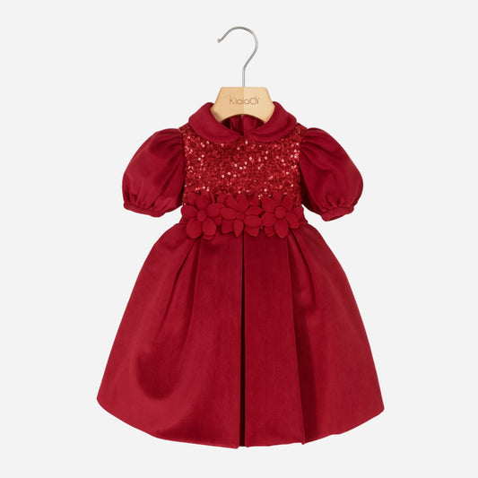Abito natalizio per bambina in vellutto e paillettes Klaiadì KD25124