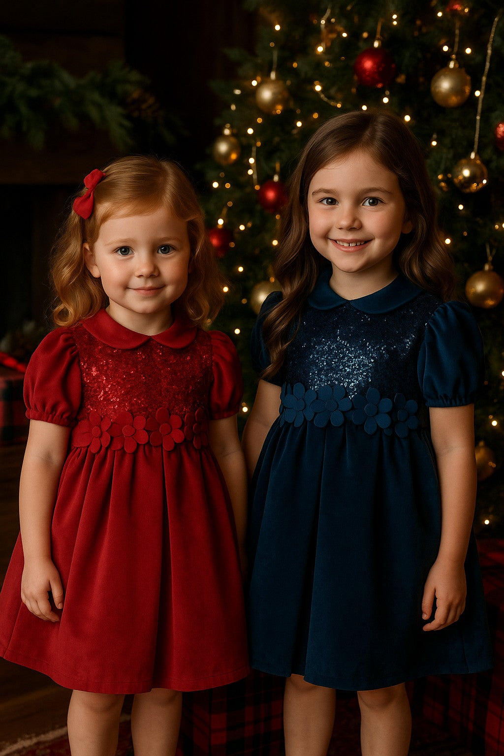 Abito natalizio per bambina in vellutto e paillettes Klaiadì KD25124