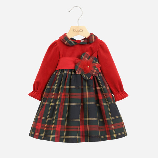 Abito natalizio per neonata in tartan e velluto Klaiadì KD10983