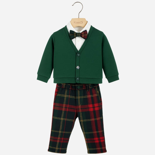 Completo natalizio per neonata con cardigan papillon e pantalone tartan Klaiadì KD12271