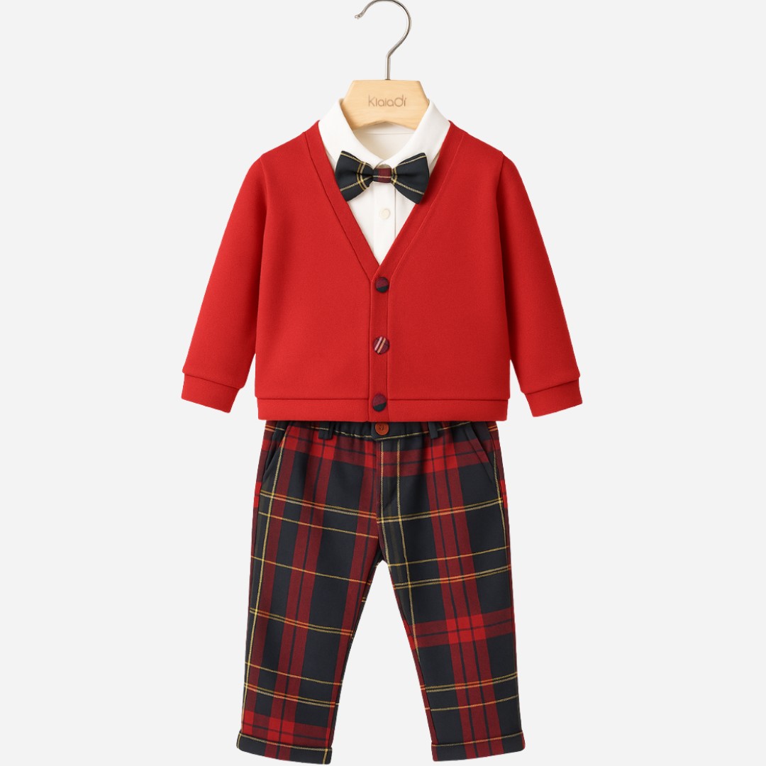 Completo natalizio per neonata con cardigan papillon e pantalone tartan Klaiadì KD12271