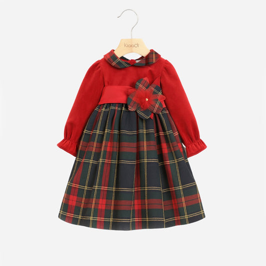 Abito natalizio per bambina in velluto con gonna tartan Klaiadì KD21928