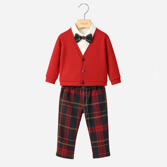 Completo natalizio per bambino con cardigan e pantalone tartan Klaiadì KD12277
