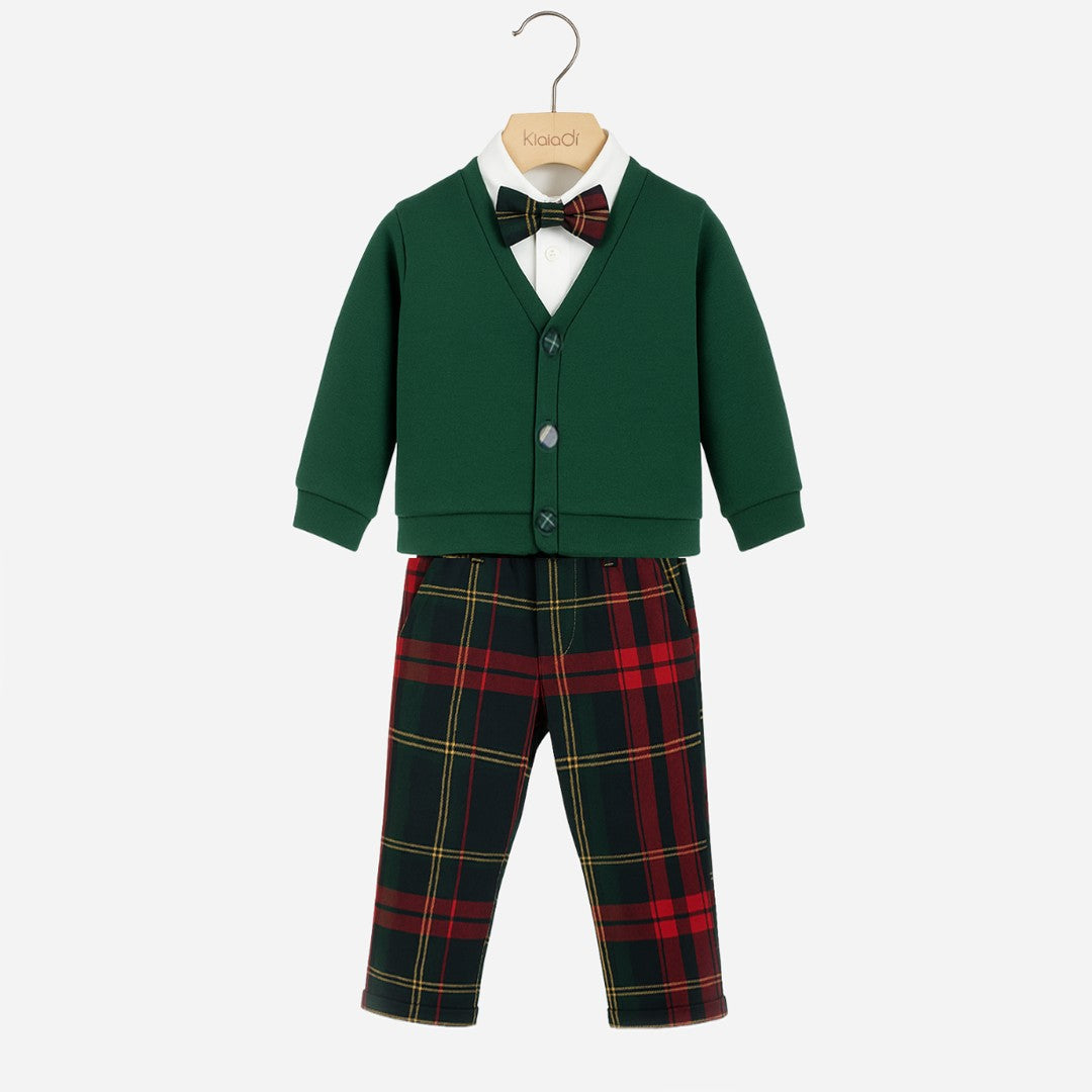 Completo natalizio per bambino con cardigan e pantalone tartan Klaiadì KD12277