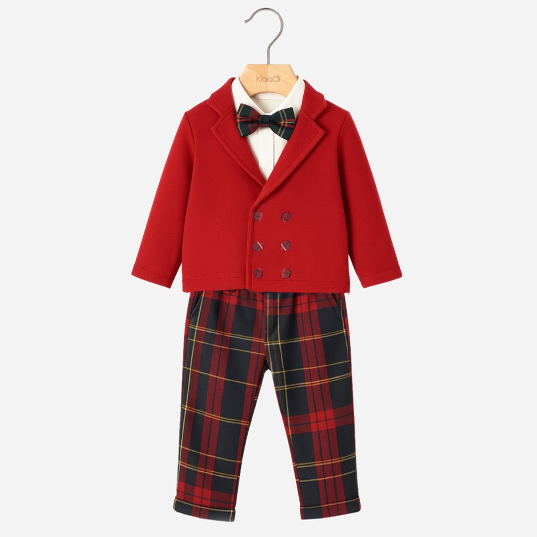 Completo natalizio per bambino con cardigan doppio petto e pantalone tartan Klaiadì KD12276