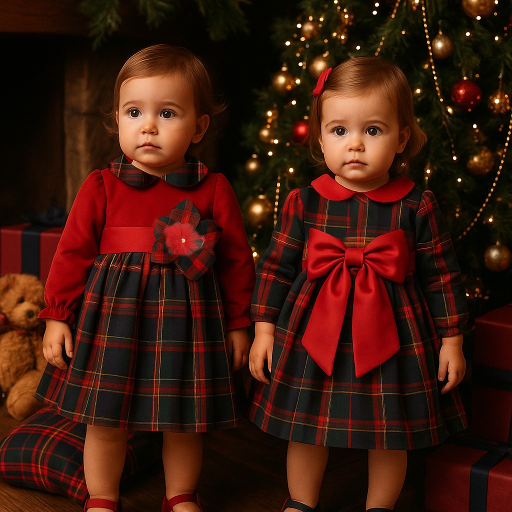 Abito natalizio per neonata in tartan e velluto Klaiadì KD10983