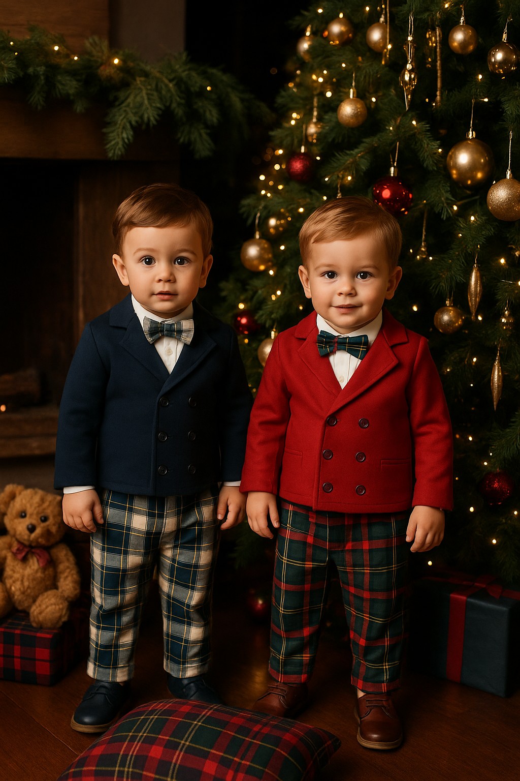 Completo natalizio per neonato con cardigan e pantalone tartan Klaiadì KD12272