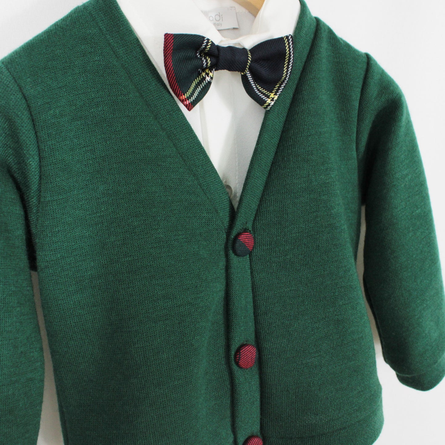 Completo natalizio per bambino con cardigan e pantalone tartan Klaiadì KD12277