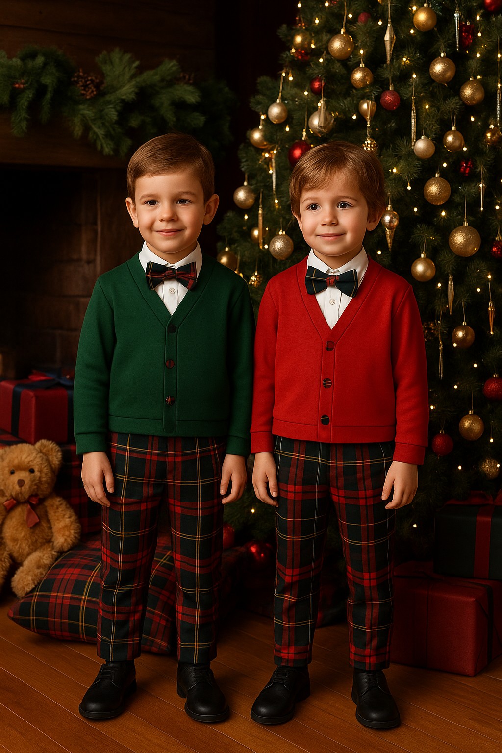 Completo natalizio per bambino con cardigan e pantalone tartan Klaiadì KD12277