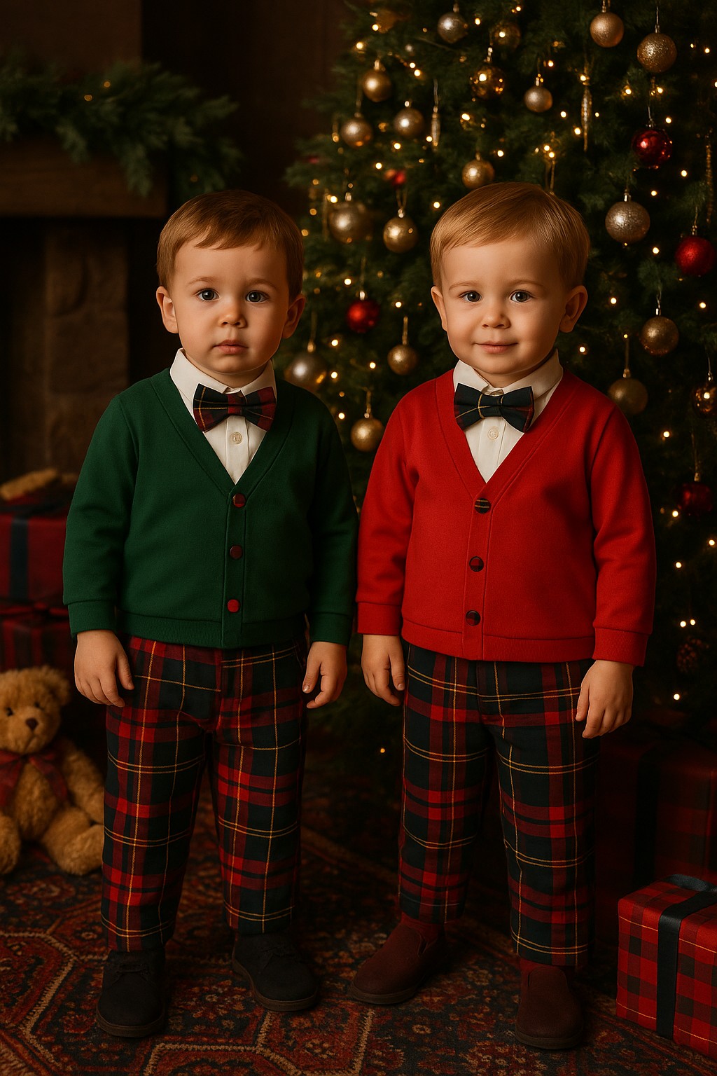 Completo natalizio per neonata con cardigan papillon e pantalone tartan Klaiadì KD12271