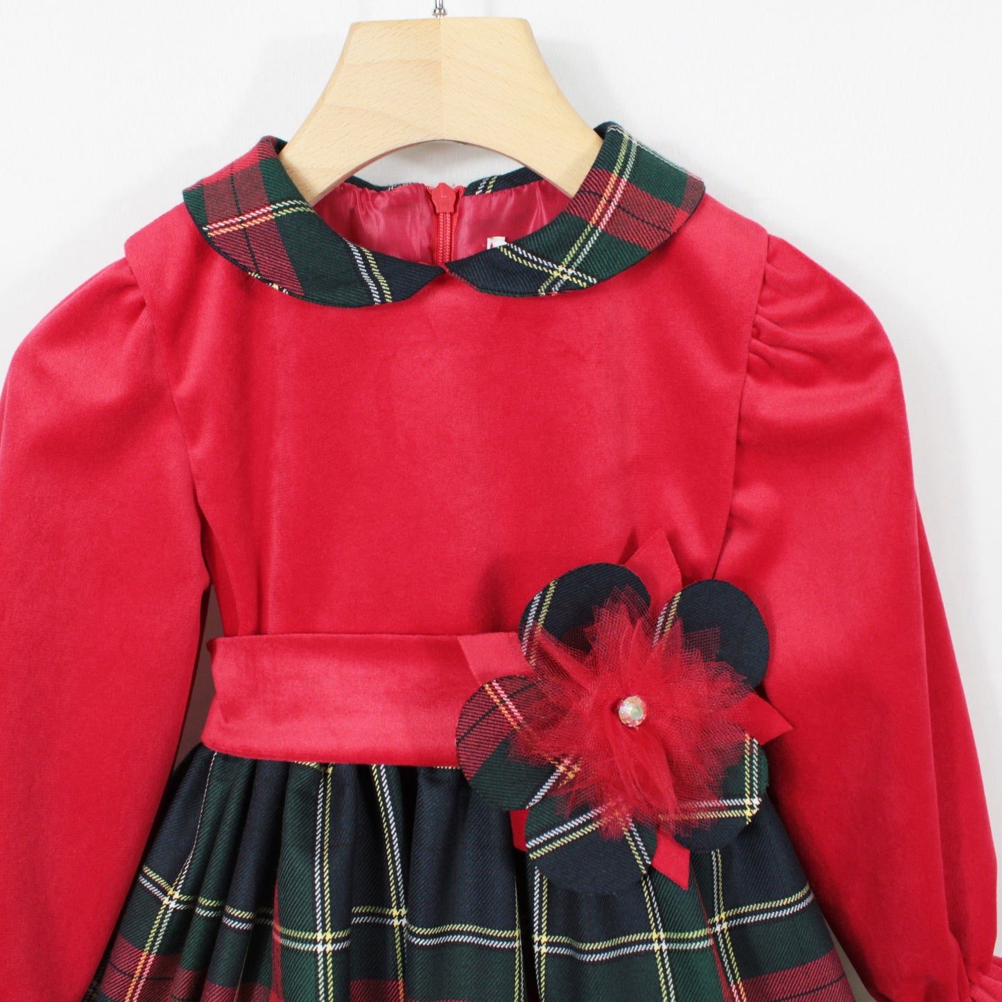 Abito natalizio per bambina in velluto con gonna tartan Klaiadì KD21928