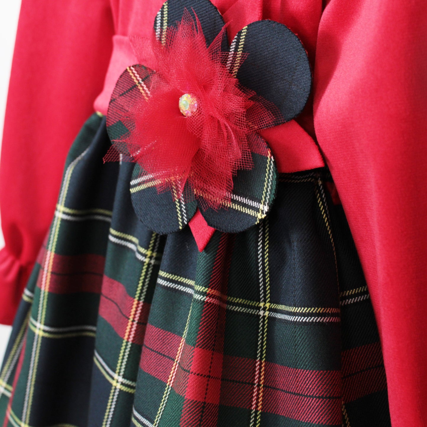 Abito natalizio per bambina in velluto con gonna tartan Klaiadì KD21928