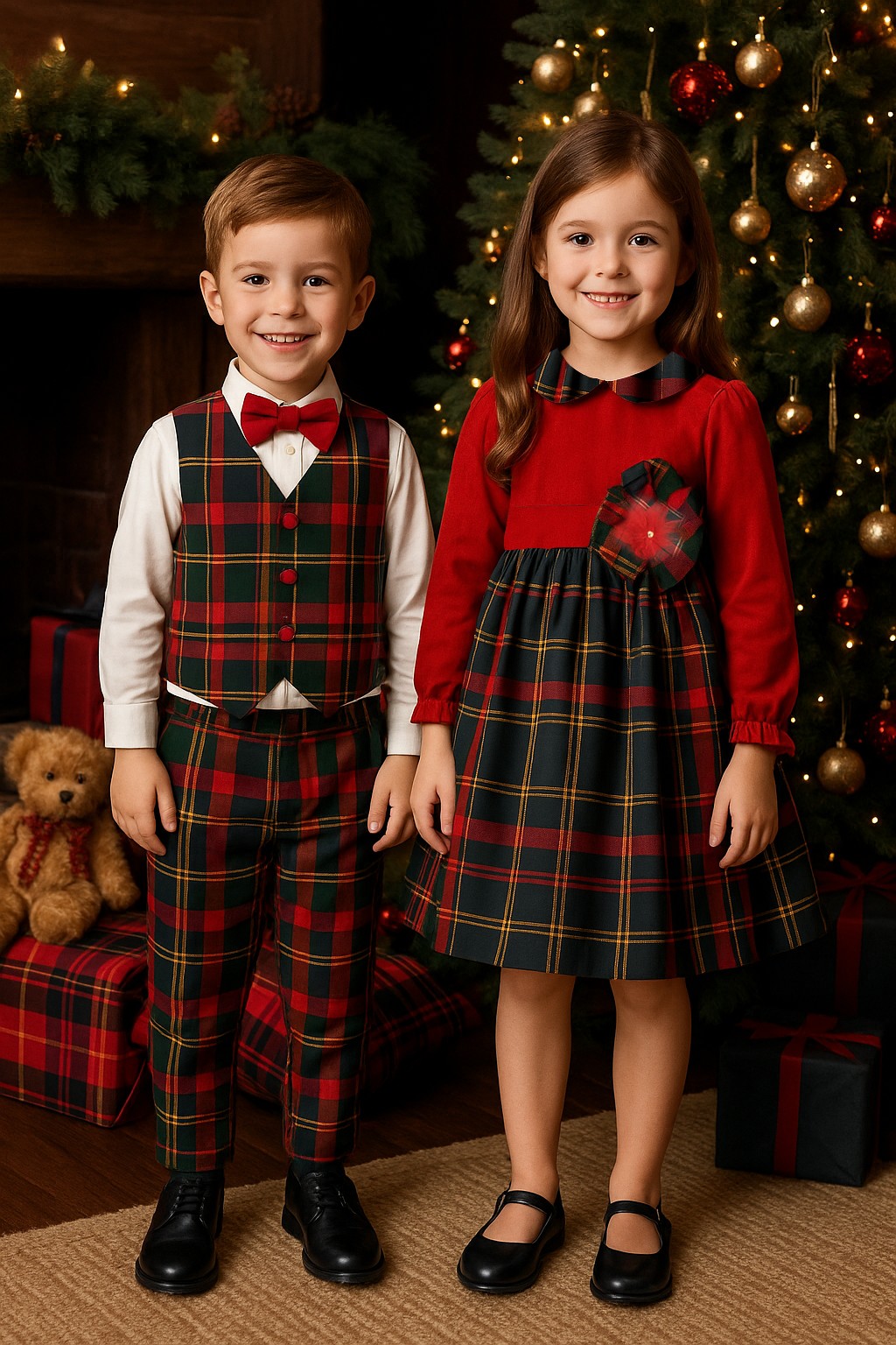 Completo natalizio per bambino fantasia tartan Klaiadì KD12278