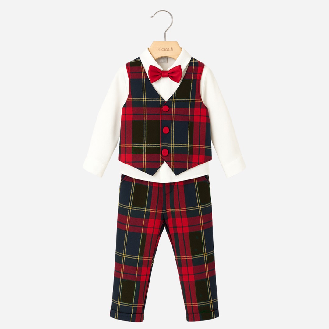 Completo natalizio per bambino fantasia tartan Klaiadì KD12278