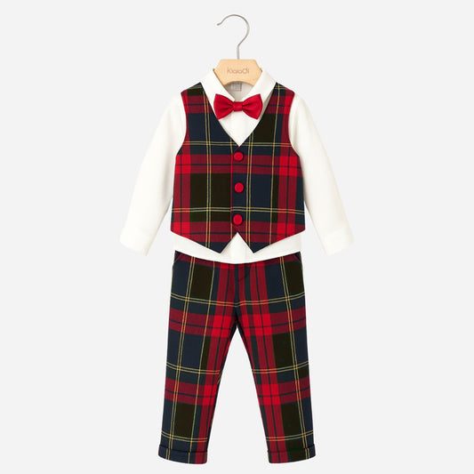 Completo natalizio per bambino fantasia tartan Klaiadì KD12278