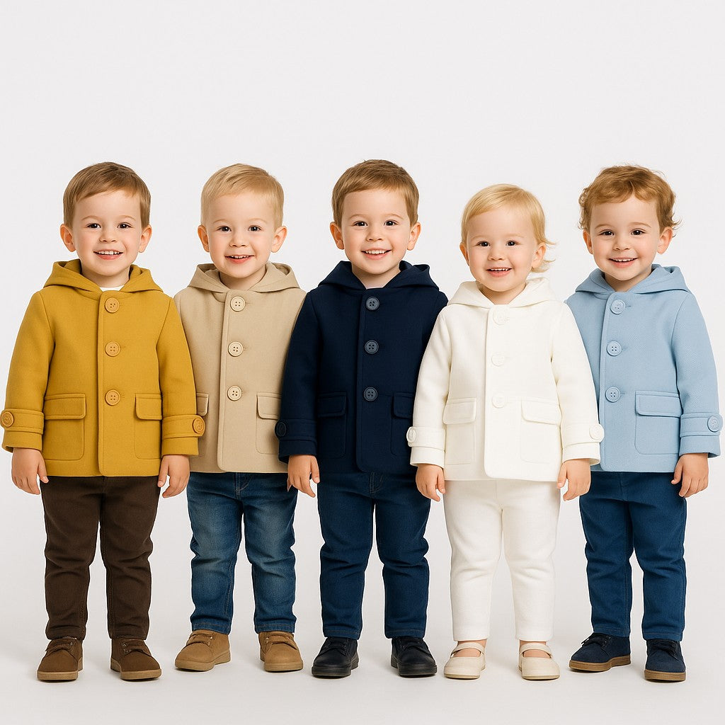 Cappottino per neonato in panno con tre bottoni e cappuccio Klaiadì KD2570