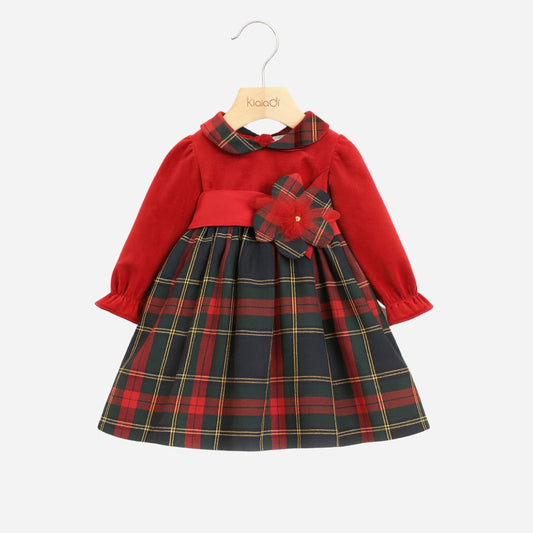 Abito natalizio per neonata mignolo in vellutino e tartan Klaiadì KD10994