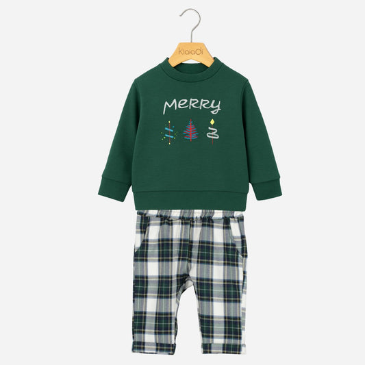 Completo natalizio per neonato con pullover e pantalone tartan Klaiadì KD12285