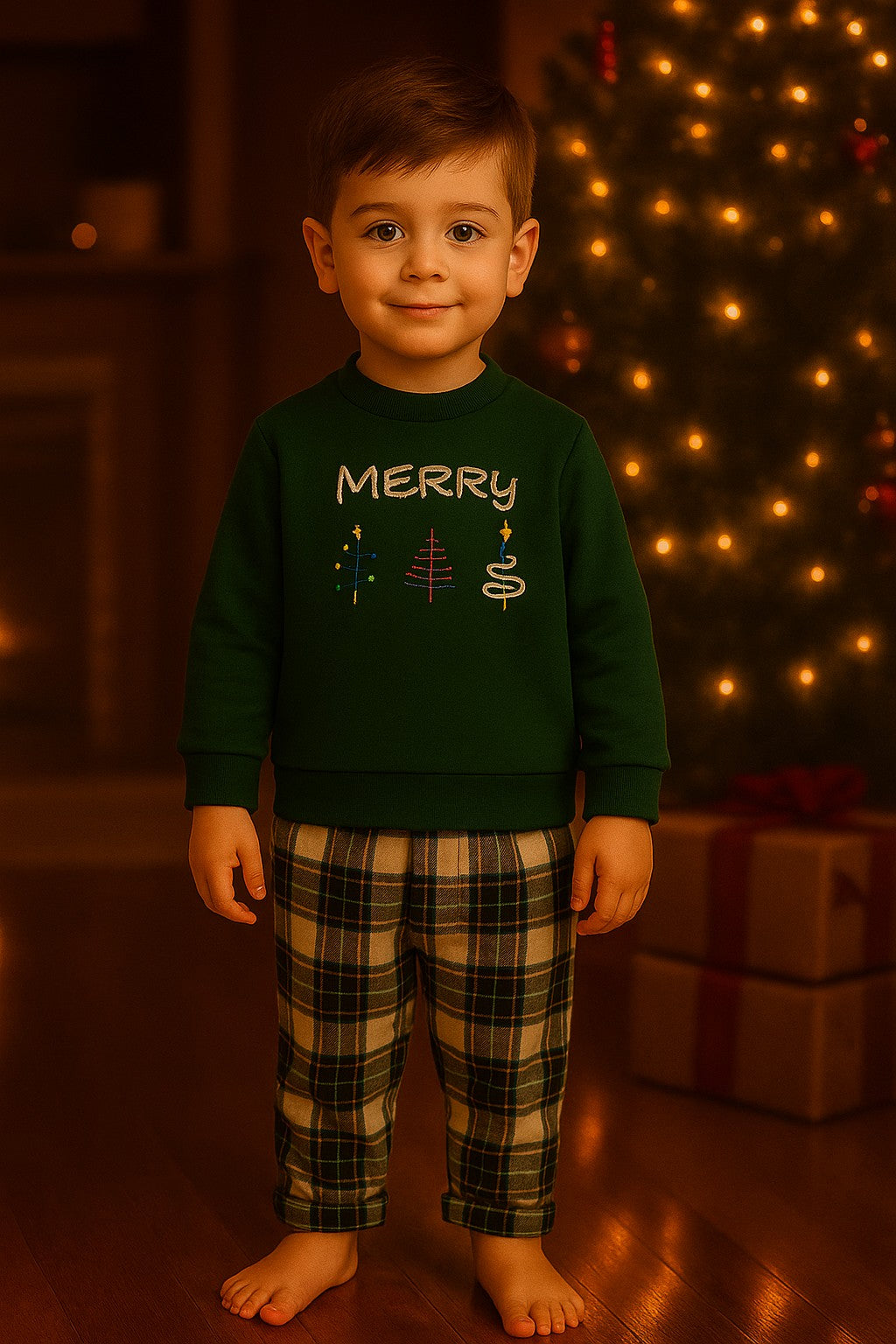 Completo natalizio per neonato con pullover e pantalone tartan Klaiadì KD12285