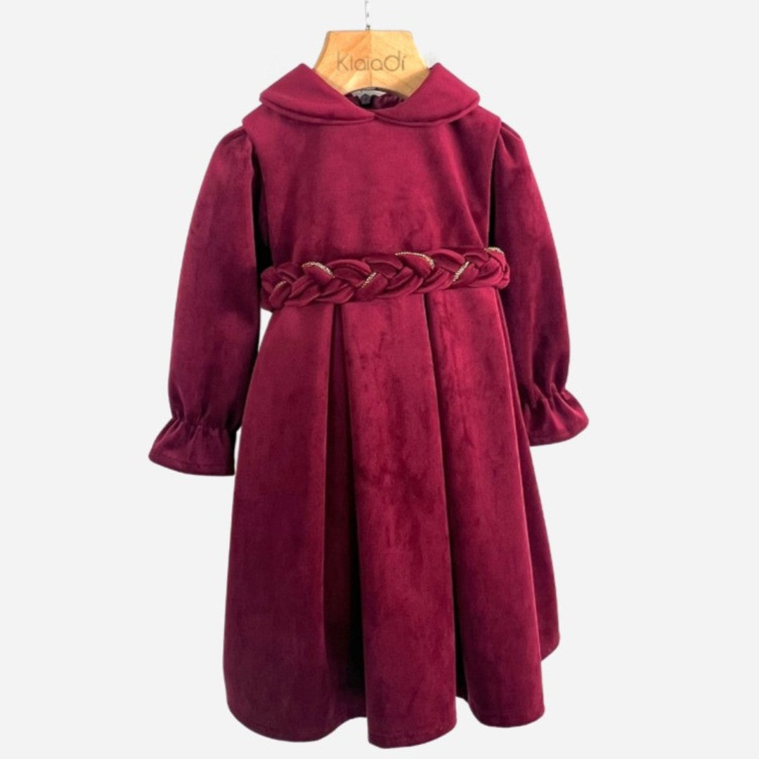 Abito natalizio in velluto con cintura treccia per bambina Klaiadì KD21991