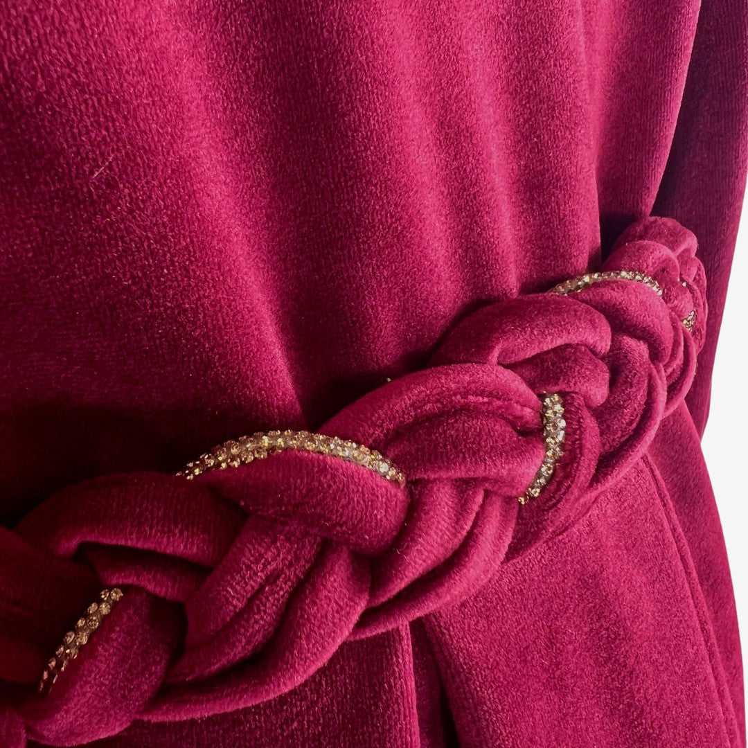 Abito natalizio in velluto con cintura treccia per bambina Klaiadì KD21991