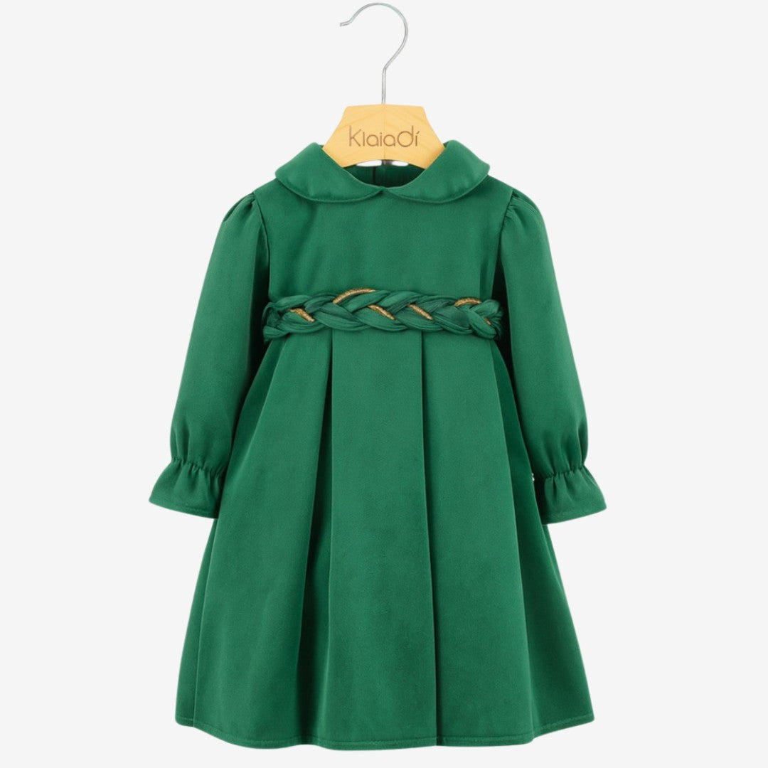 Abito natalizio in velluto con cintura treccia per bambina Klaiadì KD21991