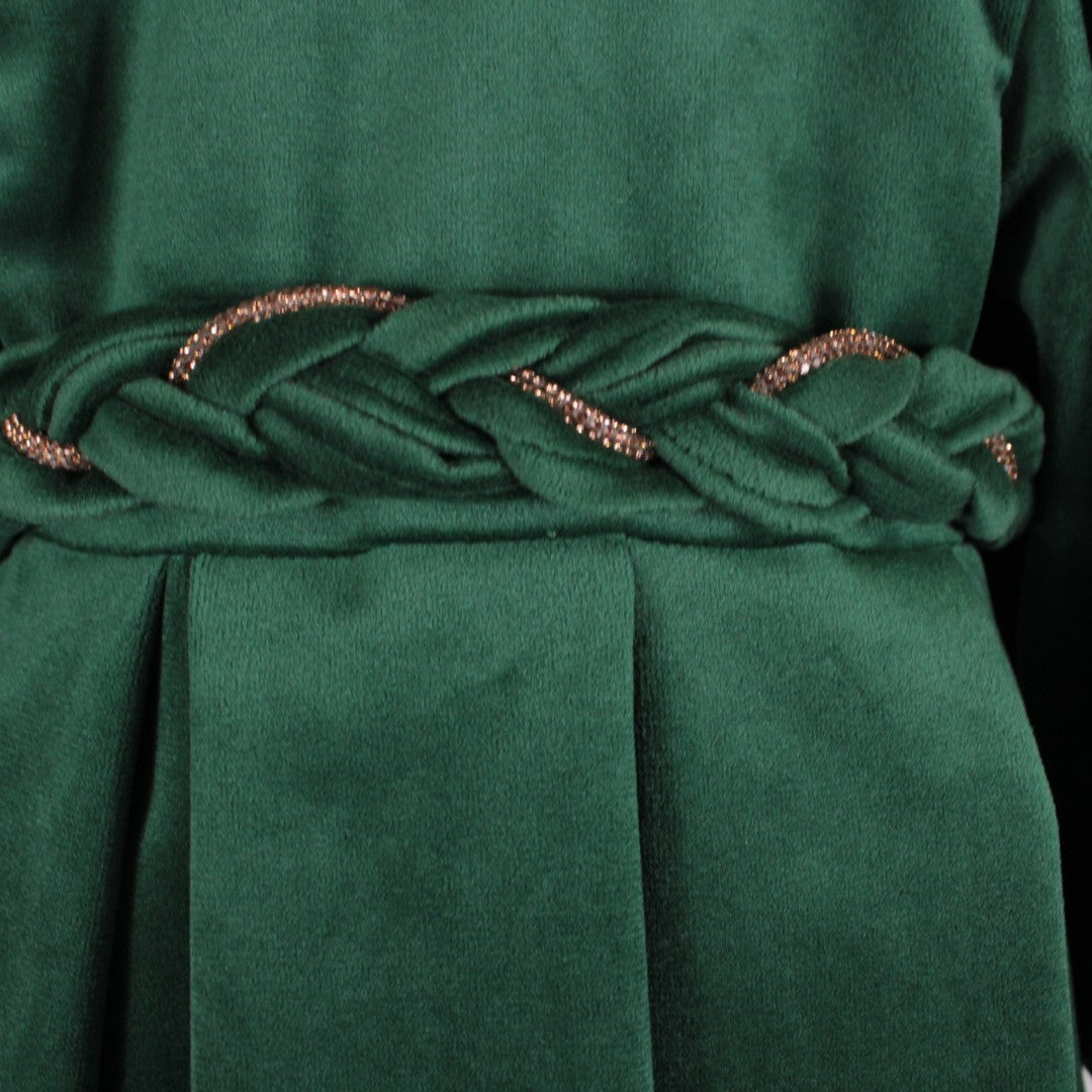 Abito natalizio in velluto con cintura treccia per bambina Klaiadì KD21991