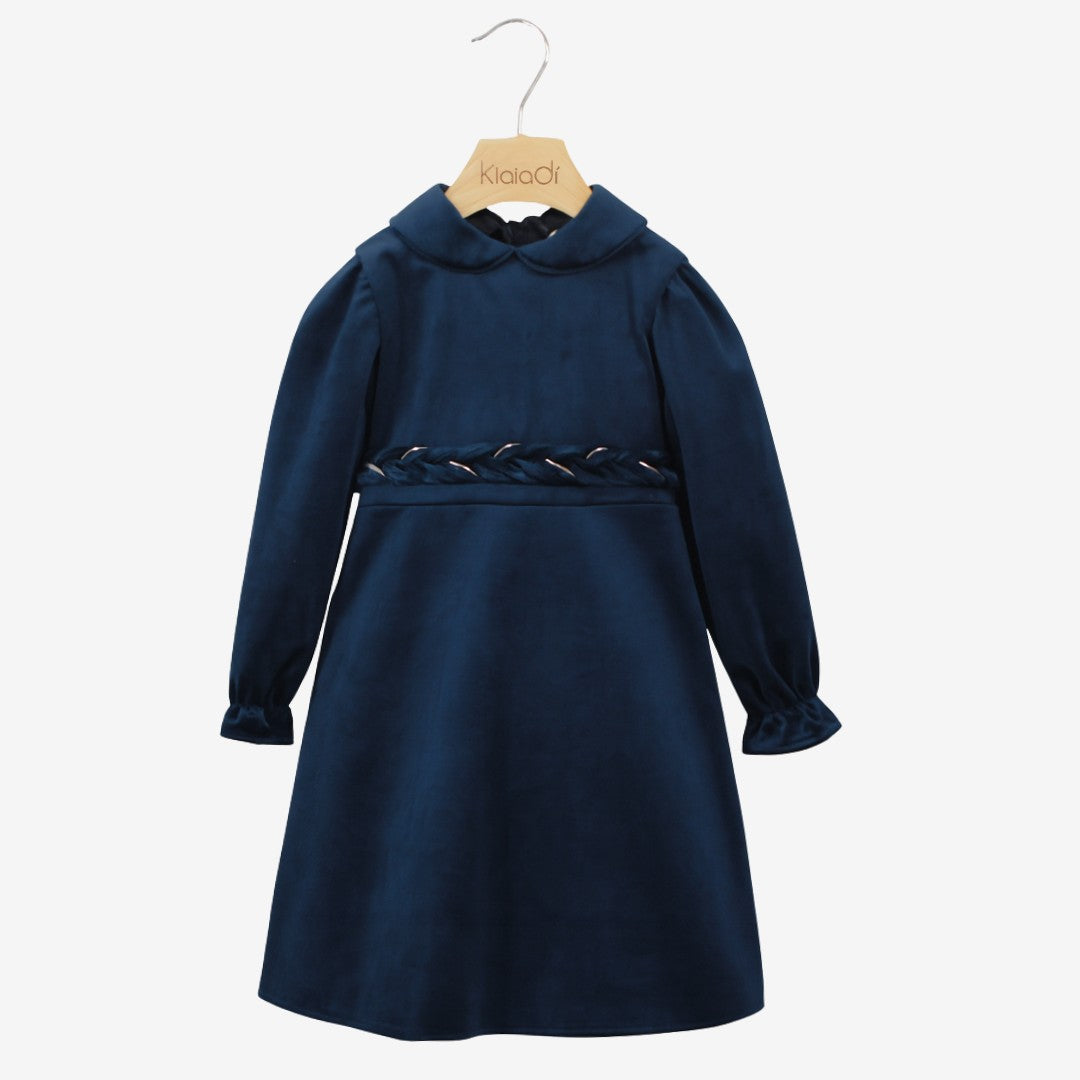 Abito natalizio in velluto con cintura treccia per bambina Klaiadì KD21991