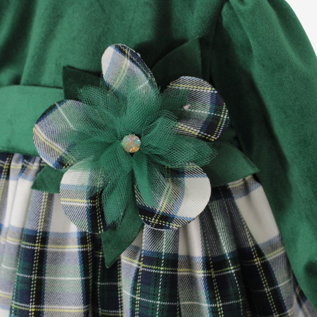 Abito natalizio per neonata mignolo in vellutino e tartan Klaiadì KD10994