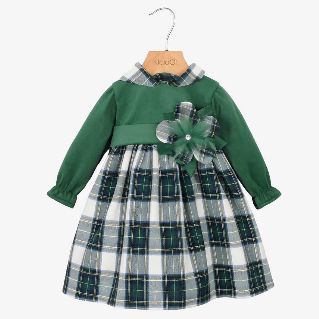 Abito natalizio per neonata mignolo in vellutino e tartan Klaiadì KD10994