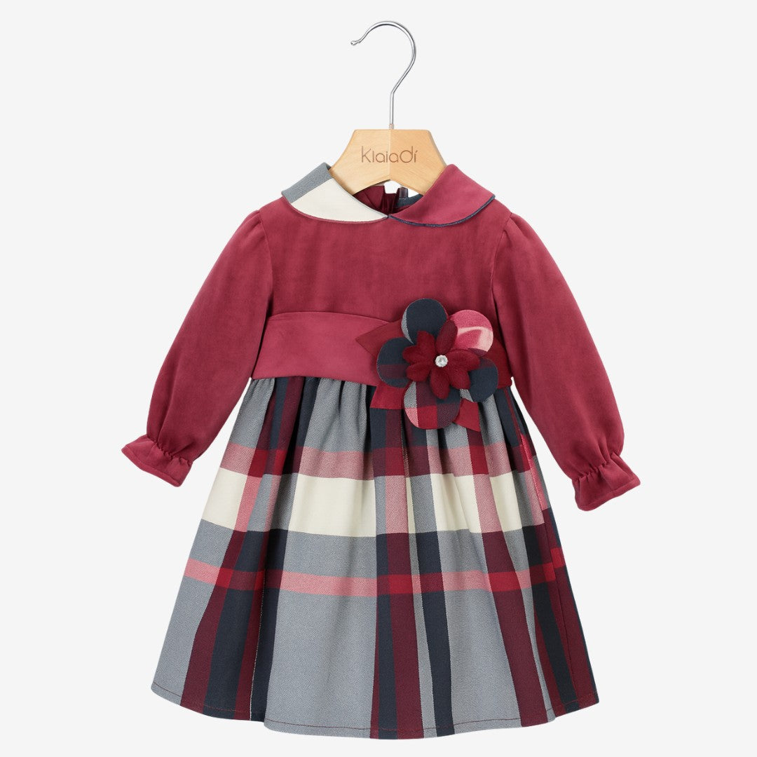 Abito natalizio per neonata mignolo in vellutino e tartan Klaiadì KD10994