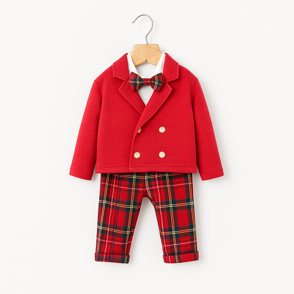 Completo natalizio con pantalone tartan per neonato e bambino Klaiadì KD12199/KD12200