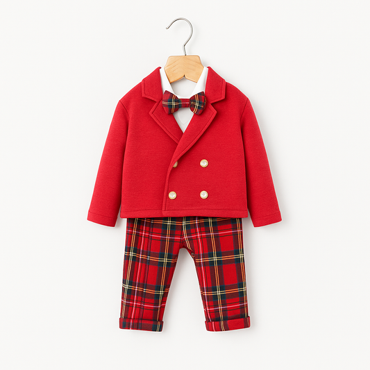 Completo natalizio con pantalone tartan per neonato e bambino Klaiadì KD12199/KD12200