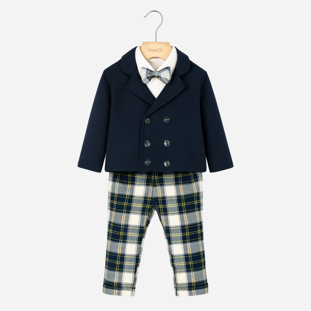 Completo natalizio per bambino con cardigan doppio petto e pantalone tartan Klaiadì KD12276