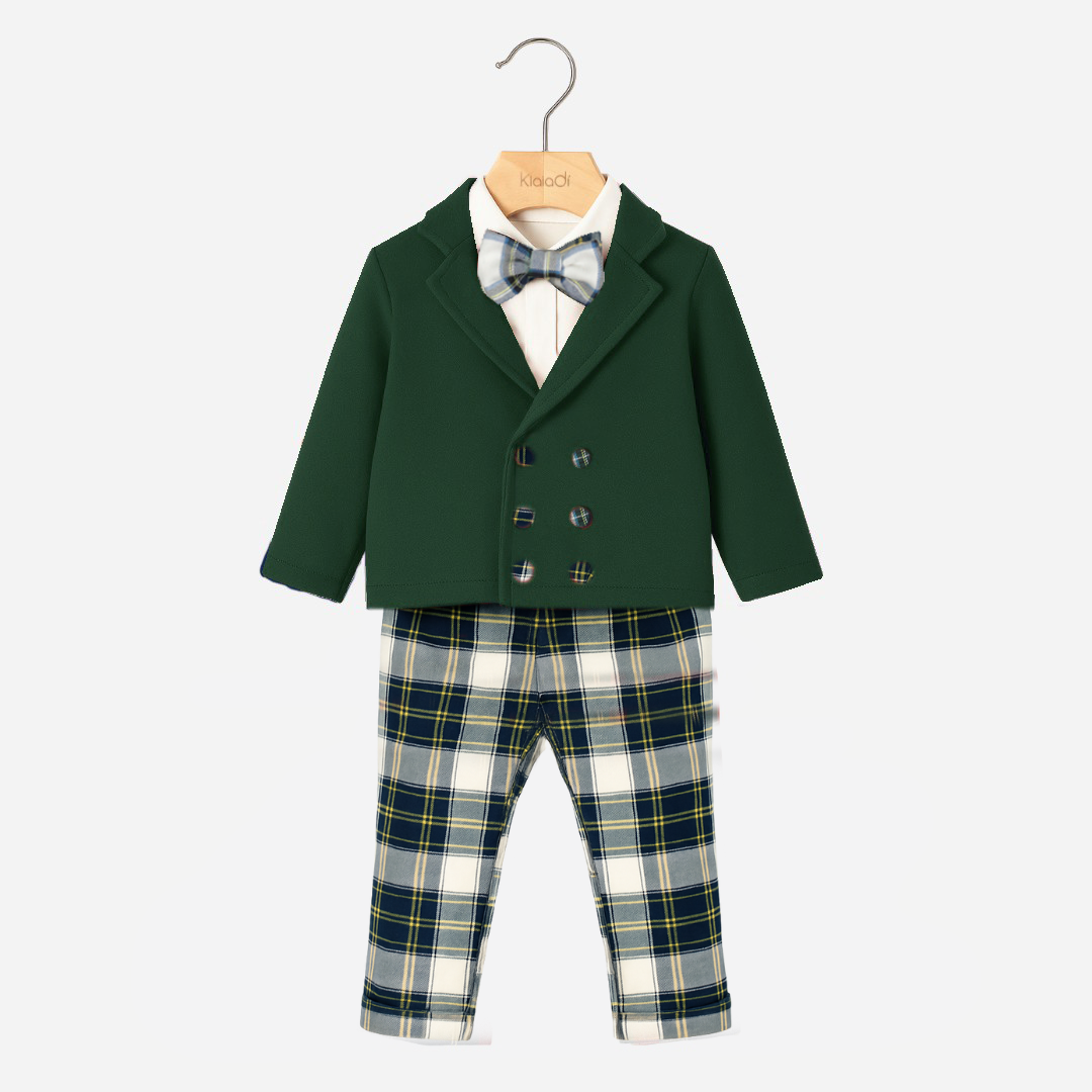 Completo natalizio per bambino con cardigan doppio petto e pantalone tartan Klaiadì KD12276