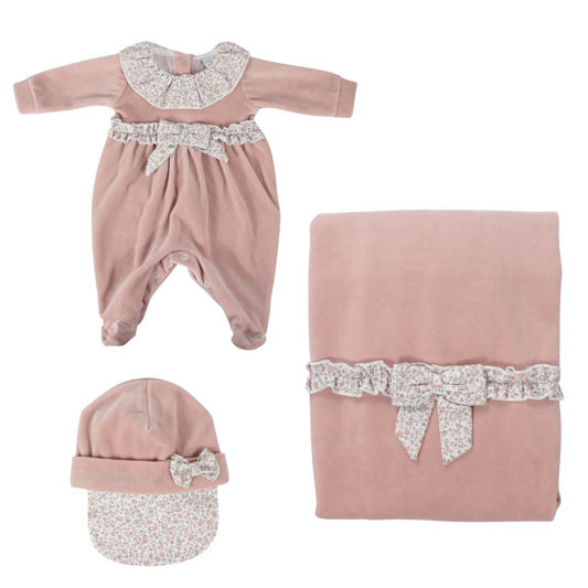 Set coordinato in ciniglia neonata con tutina tema K106 Klaiadì