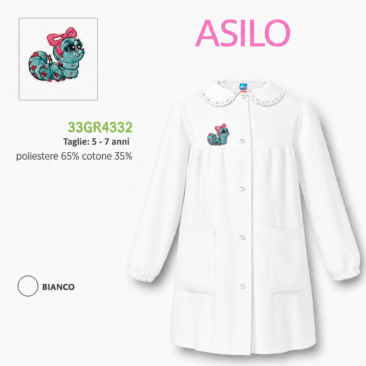 Grembiule Asilo Femmina Siggi 33GR4332 Bianco